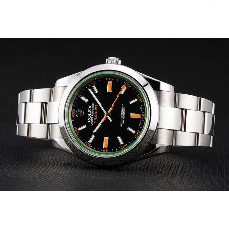 Rolex Milgauss Black Dial Orange Markings Stainless Steel Case Mens Watch 41MM