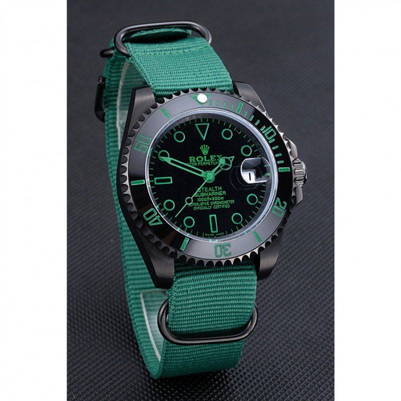 Rolex Stealth Submariner Green Nylon Strap 622009 Mens 40MM