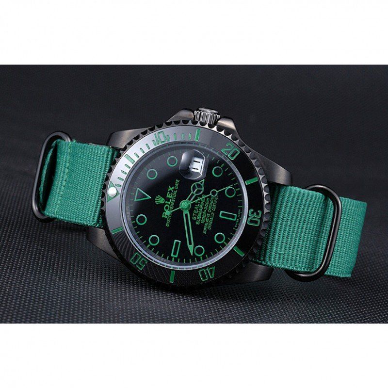 Rolex Stealth Submariner Green Nylon Strap 622009 Mens 40MM