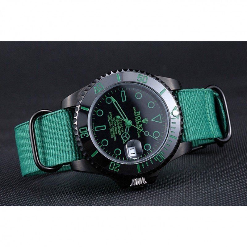 Rolex Stealth Submariner Green Nylon Strap 622009 Mens 40MM